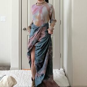 Hand Tie Dyed Hippy Liz Claiborne Lizsport Turtleneck Ribbed Sweater.-CA3